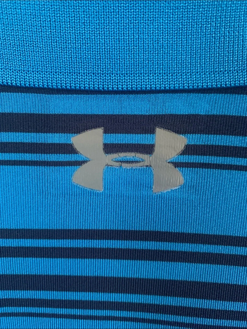 Under Armour Men's Bright Blue Striped Polo with Black Accents - Picture 6 of 8